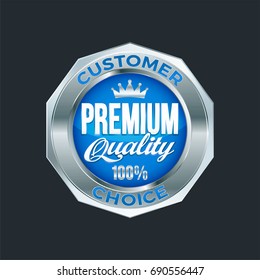 Set of excellent quality blue badges with silver border. Vector illustration