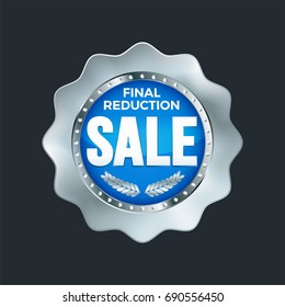 Set of excellent quality blue badges with silver border. Vector illustration