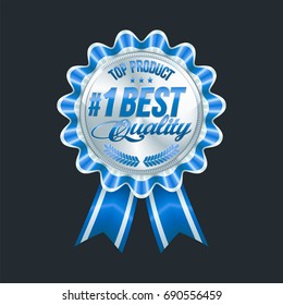 Set of excellent quality blue badges with silver border. Vector illustration