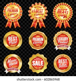 Set of excellent quality red badges with gold border. 