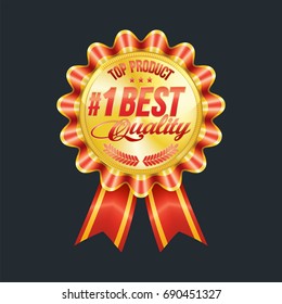 Set of excellent quality red badges with gold border. Vector illustration