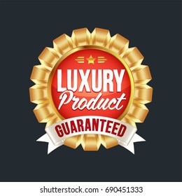 Set of excellent quality red badges with gold border. Vector illustration