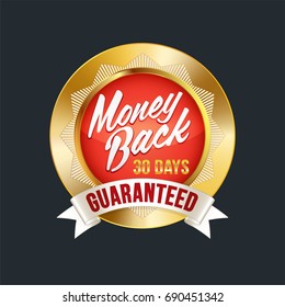 Set of excellent quality red badges with gold border. Vector illustration