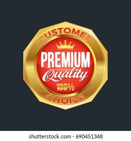 Set of excellent quality red badges with gold border. Vector illustration