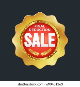 Set of excellent quality red badges with gold border. Vector illustration