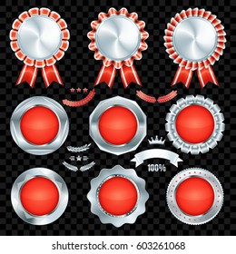 Set of excellent quality red empty badges with silver border. 