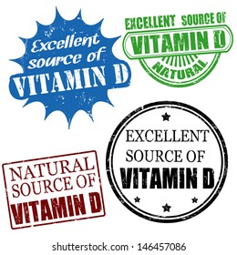 Set of excellent source of vitamin D grunge rubber stamps, vector illustration