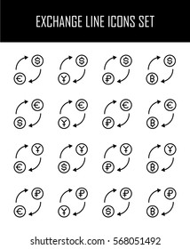 Set of exchange icons in modern thin line style. High quality black outline change money symbols for web site design and mobile apps. Simple exchange pictograms on a white background.