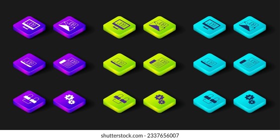 Set Exchange work, Human with gear, Search job,  and  icon. Vector