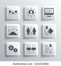 Set Exchange work, Resume, Leader of team of executives, Project base, Human with gear, Search job,  and  icon. Vector