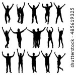 Set Of Excited People Silhouettes. Vector Image