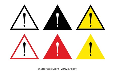 Set of exclamation mark in colorful triangle shape. danger sign, warning sign, triangle attention sign. attention signs