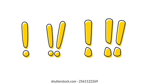 Set of exclamation mark icon. Yellow filled black line symbol