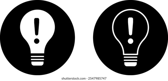 Set of Exclamation mark on light bulb icon. Idea attention sign, solution, thinking concept. Warning concept. exclamation point in light bulb
