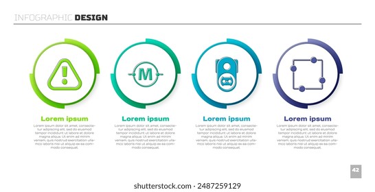 Set Exclamation mark in triangle, Electric circuit scheme, Electrical outlet and Electric circuit scheme. Business infographic template. Vector