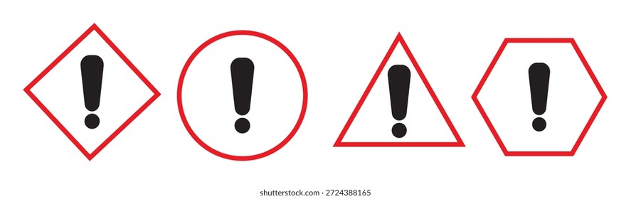 Conjunto de signos de exclamación icono. Señal de atención, advertencia, tenga cuidado, precaución, triangular, redondo, tráfico rodado, notificación, advertencia, punto. Concepto de signo. Icono de línea de Vector para negocios