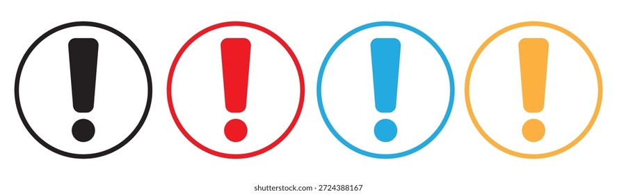Symbol für Ausrufezeichen. Achtung, Warnung, Vorsicht, dreieckig, rund, Straßenverkehr, Benachrichtigung, Warnung, Punkt. Signaturkonzept. Vektorliniensymbol für Unternehmen