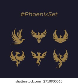 Un conjunto de logotipos exclusivos de aves fénix, logotipos de Vector