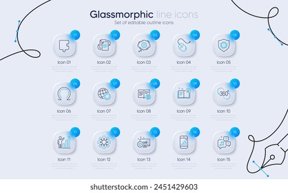 Set of Execute, Cogwheel and Bureaucracy line icons for web app. Manual, Voicemail, 360 degree icons. Internet book, Graph phone, Puzzle signs. Medical analytics, Coronavirus, Graph chart. Vector