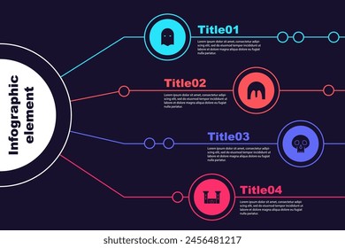 Set Executioner mask, Medieval iron helmet, Skull and Castle. Business infographic template. Vector