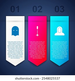 Set Executioner mask, Torch flame and Medieval hood. Business infographic template. Vector