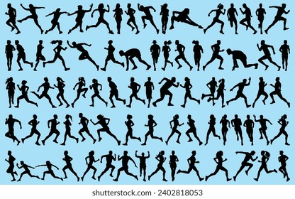 set of exercise or Running Silhouettes Vector illustration