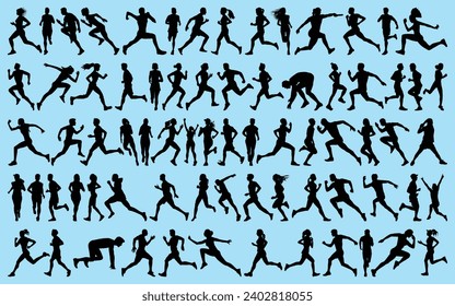 set of exercise or Running Silhouettes Vector illustration