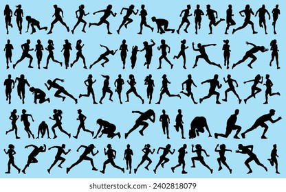 set of exercise or Running Silhouettes Vector illustration