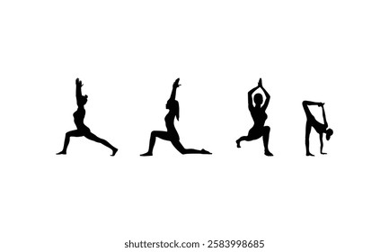 Set of Exercise Silhouette Characters in Active Workout Poses