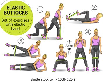 Set of exercises with elastic band