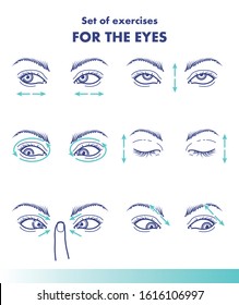 Set of exercises for the eyes, visual acuity line illustration for your design