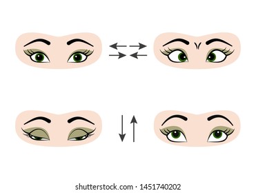 Set of exercises for the prevention and improvement  for eyes. Vector illustration. 