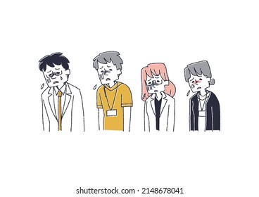 A set of exhausted medical professionals Comical handwritten figures Vectors, line drawings and colors