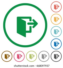 Set of exit color round outlined flat icons on white background
