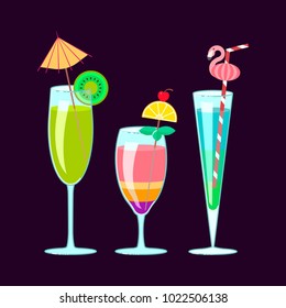 Set of exotic alcoholic cocktails in flat design. Vector illustration eps10
