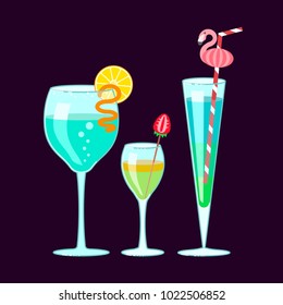 Set of exotic alcoholic cocktails in flat design. Vector illustration eps10