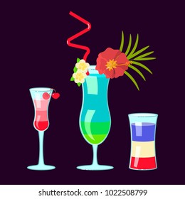 Set of exotic alcoholic cocktails in flat design. Vector illustration eps10