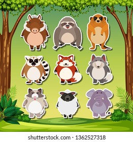 Set of exotic animal sticker illustration