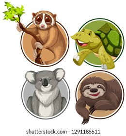 Set of exotic animals in circle banner illustration