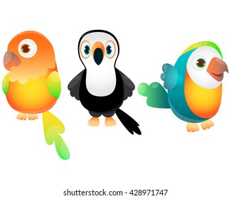 Set of exotic birds. Game Design. Vector illustration