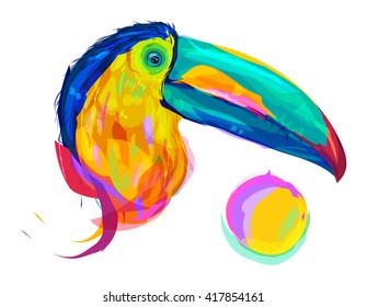 The set of exotic birds isolated on white background. The head of toucan.  Retro design graphic element. This is illustration ideal for a mascot and tattoo or T-shirt graphic. Stock illustration