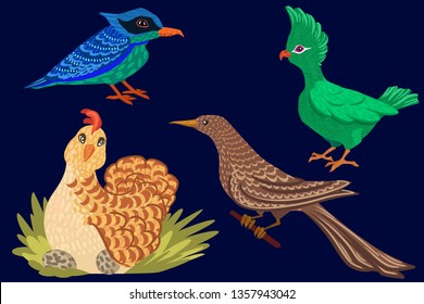 set of exotic birds. vector illustration