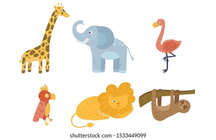 Set of exotic cartoon animals. Vector illustration.