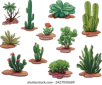 Set of exotic desert plants - vector stock illustration