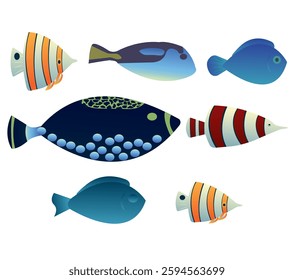 Set of exotic fish for aquarium. Vector illustration isolated on white background.