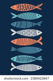 Set of exotic fish, ocean sea. Abstract design. vector illustration.