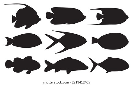 Conjunto de siluetas de peces exóticos