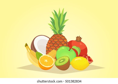 Set of exotic fruit. Vector