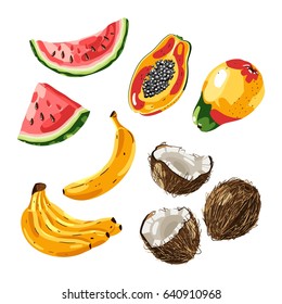 Set of exotic fruit. Vector illustration