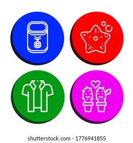Set of exotic icons. Such as Pineapple, Starfish, Hawaiian, Cactus , exotic icons